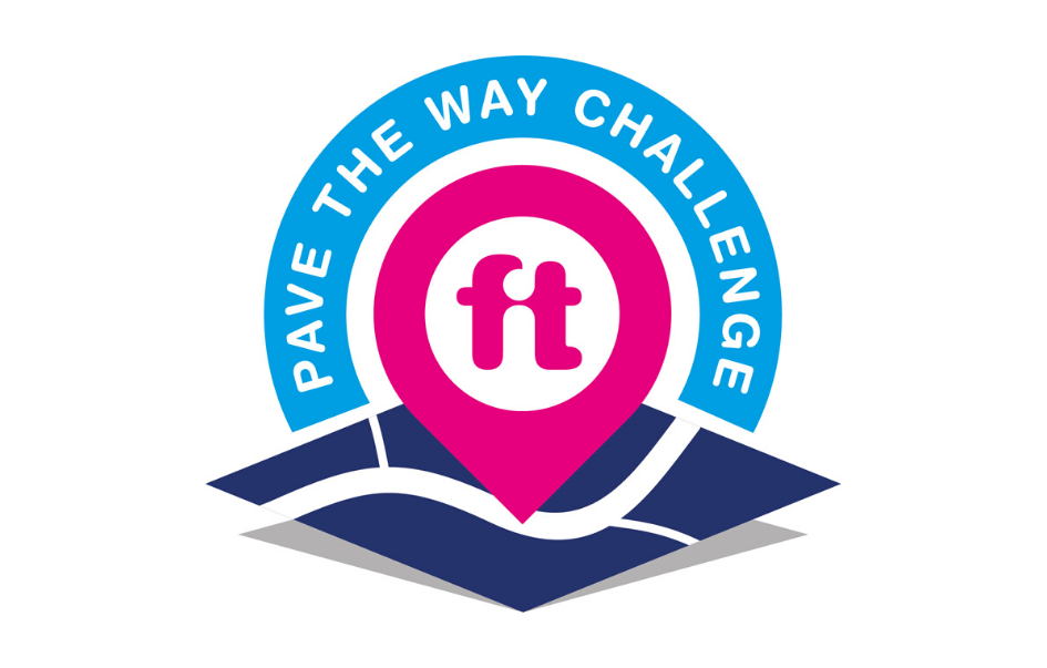 Pave the Way Challenge logo featuring a Fitmums & Friends branded location marker on a map