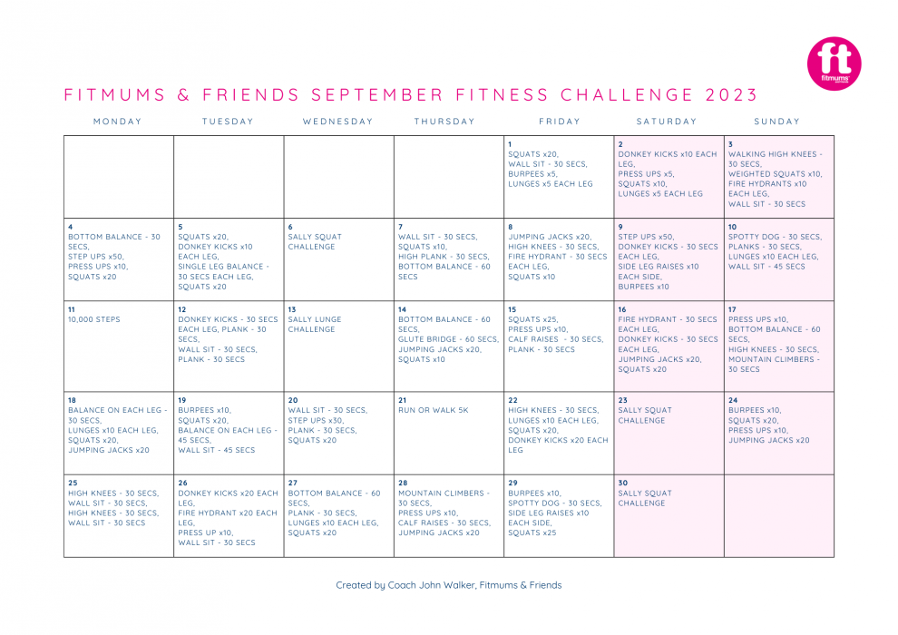 calendar of workout for every day in September