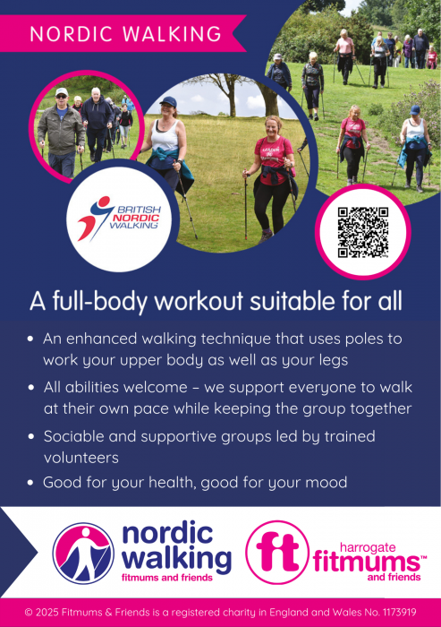 A flyer advertising Nordic Walking at Harrogate Fitmums & Friends. All text is repeated in this article.