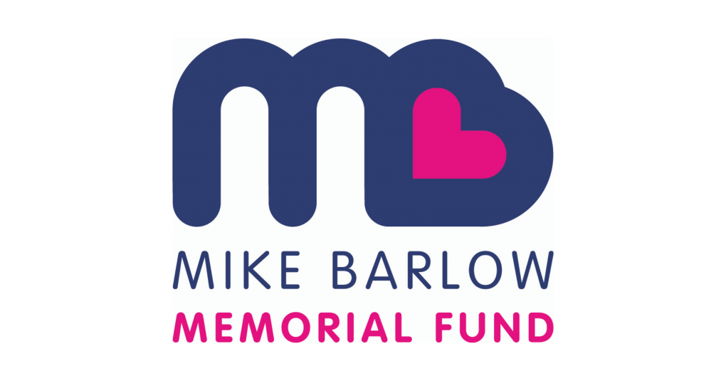 Mike Barlow Memorial Fund logo in blue with a pink heart