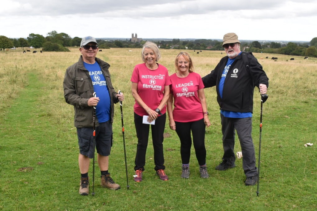 Four Nordic Walking instructors and leaders on Beverley Westwood