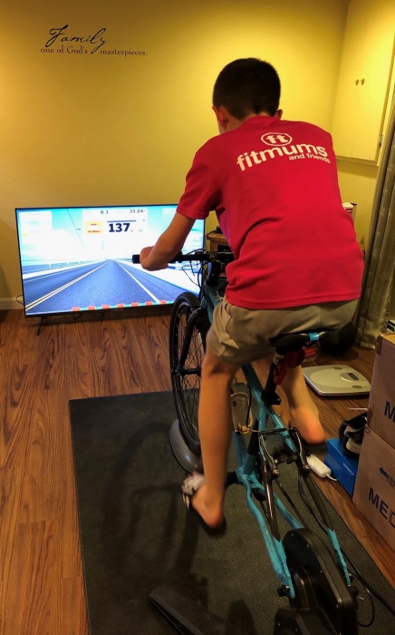 Noah training on an indoor bike.