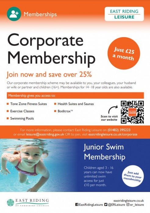 East Riding Leisure corporate membership flyer, page 1