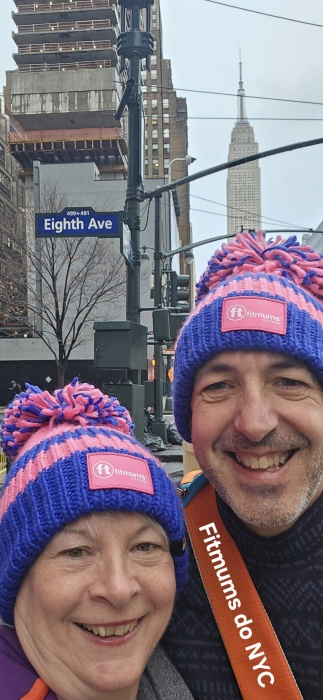 Helen and Duncan sporting their Big Bobble Hats in New York