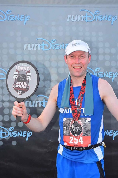Alex after completing the Disney Half Marathon