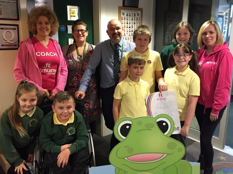 Pupils and staff of The Green Way Academy with representatives of Fitmums & Friends at the launch of the 365 Challenge in school